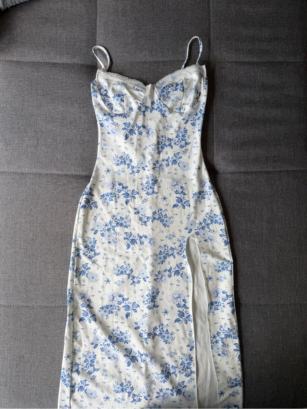 White Slip Maxi Dress with Blue Floral Print